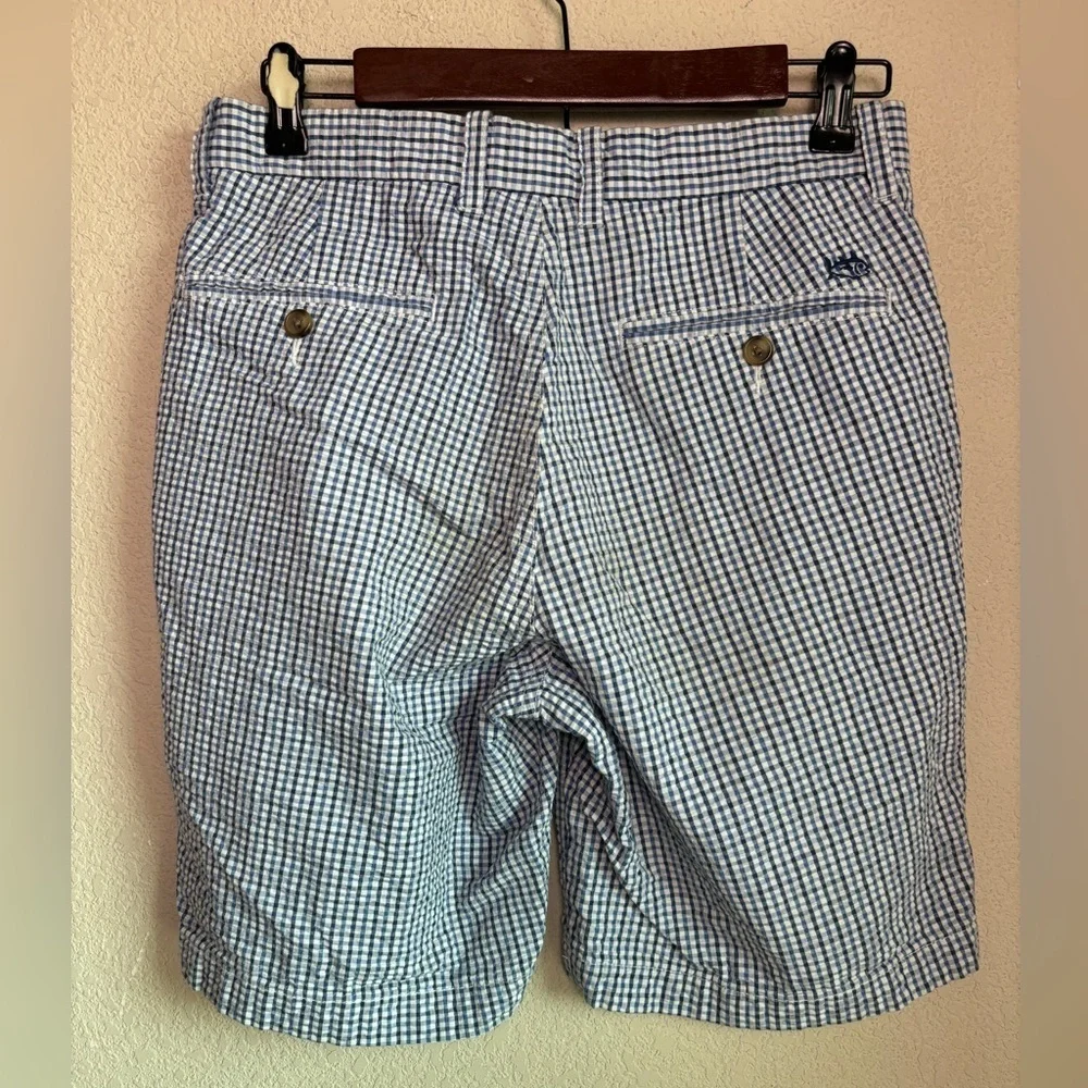 Southern Tide Skipjack Blue White Seersucker Gingham Plaid Shorts 28